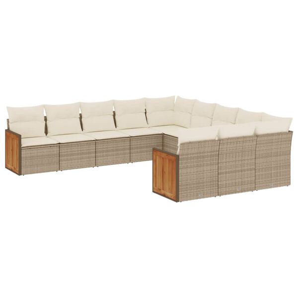 vidaXL Salon de jardin 11 pcs avec coussins beige r&eacute;sine tress&eacute;e