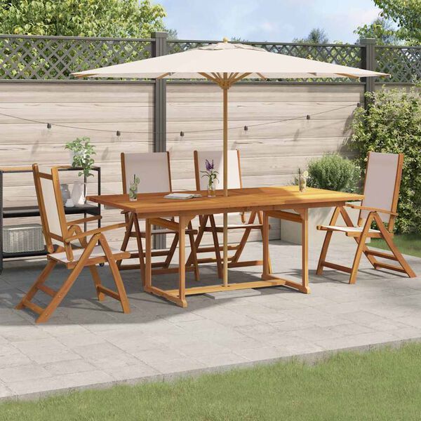 vidaXL Ensemble &agrave; manger de jardin 5pcs bois d'acacia solide textil&egrave;ne