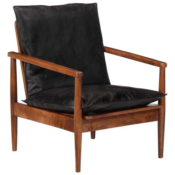 vidaXL Fauteuil noir cuir v&eacute;ritable et bois d'acacia solide