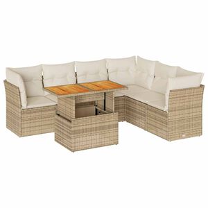 vidaXL Salon de jardin avec coussins 7 pcs beige r&eacute;sine tress&eacute;e