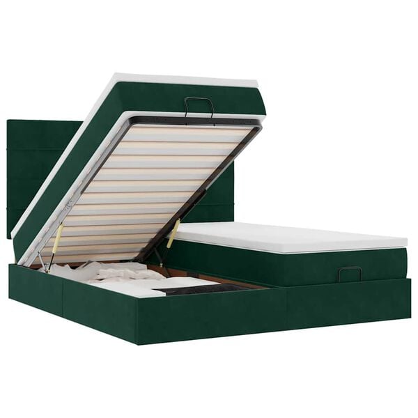 VidaXL Cadre de lit ottoman avec matelas vert fonc&eacute; 180x200cm velours