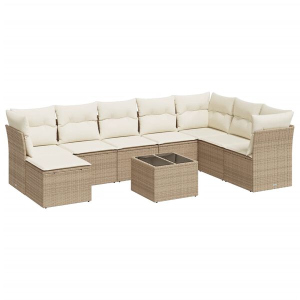 vidaXL Salon de jardin avec coussins 9 pcs beige r&eacute;sine tress&eacute;e