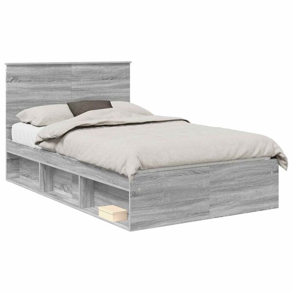 vidaXL Cadre de lit Gris Sonoma 135 x 190 cm Bois de pin massif