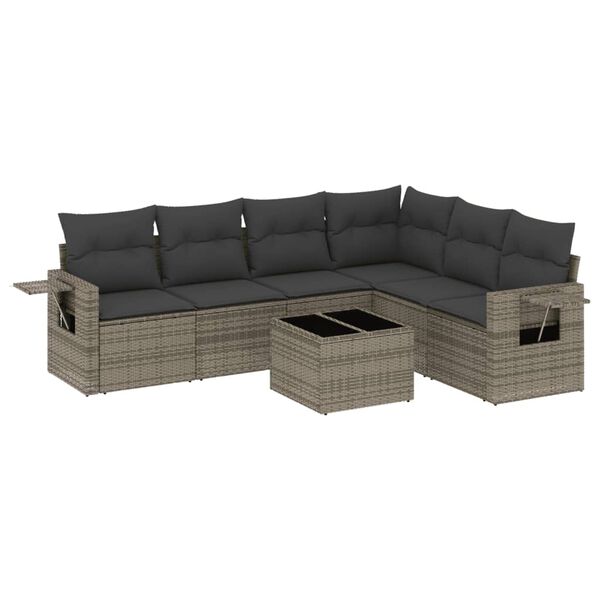 vidaXL Salon de jardin avec coussins 7 pcs gris r&eacute;sine tress&eacute;e
