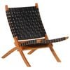 vidaXL Chaise pliante en cuir v&eacute;ritable noir