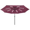 vidaXL Parasol de jardin avec lumi&egrave;res LED m&acirc;t en m&eacute;tal rouge bordeaux
