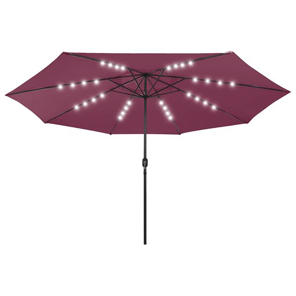 vidaXL Parasol de jardin avec lumi&egrave;res LED m&acirc;t en m&eacute;tal rouge bordeaux