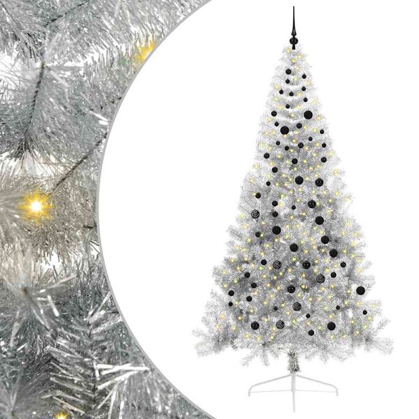vidaXL Sapin de No&euml;l artificiel pr&eacute;-&eacute;clair&eacute; Argent 240 cm PET