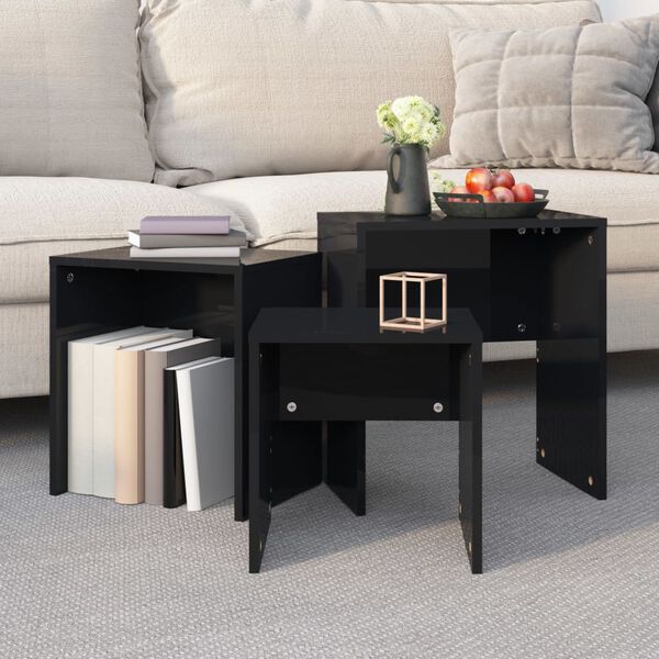 vidaXL Tables basses gigognes 3 pcs noir brillant bois d'ing&eacute;nierie