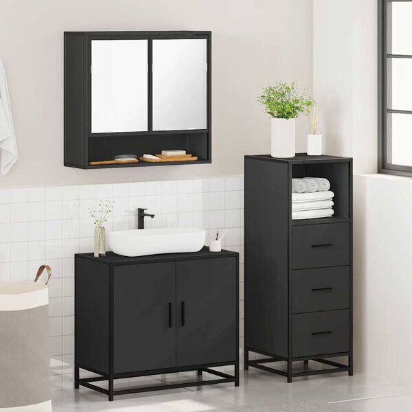 vidaXL Ensemble de meubles salle de bain 3 pcs noir bois d'ing&eacute;nierie