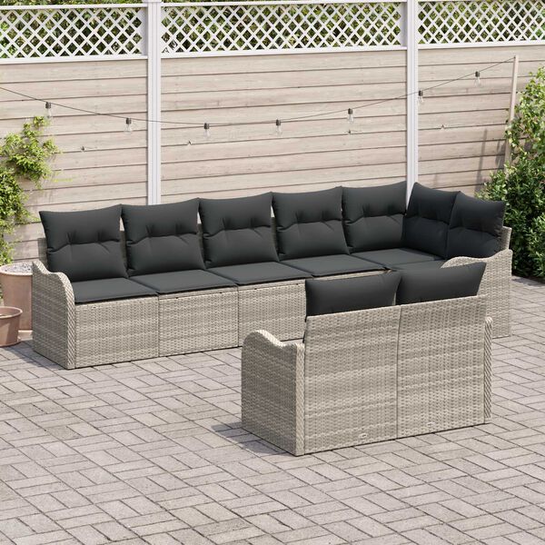 vidaXL Ensemble de canap&eacute; de jardin 8 pcs Gris clair Poly rotin