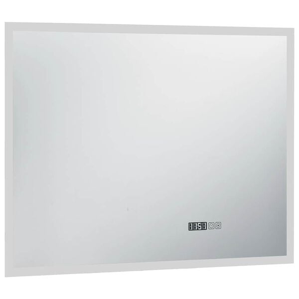 vidaXL Miroir à LED et capteur tactile et affichage d'heure 80x60 cm