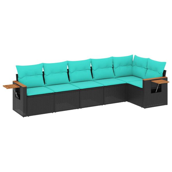 vidaXL Salon de jardin 6 pcs avec coussins noir r&eacute;sine tress&eacute;e