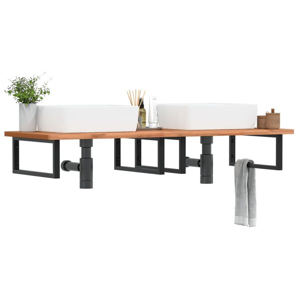 vidaXL &Eacute;tag&egrave;re de vasque murale acier et bois massif de h&ecirc;tre
