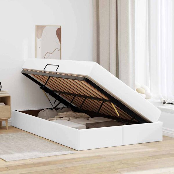 vidaXL Lit avec rangement et matelas avec matelas 2 pcs Blanc Cuir