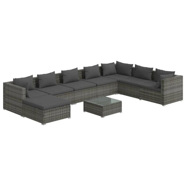 vidaXL Salon de jardin 9 pcs avec coussins R&eacute;sine tress&eacute;e Gris
