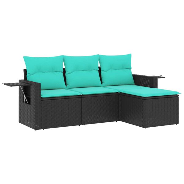 vidaXL Salon de jardin 4 pcs avec coussins noir r&eacute;sine tress&eacute;e