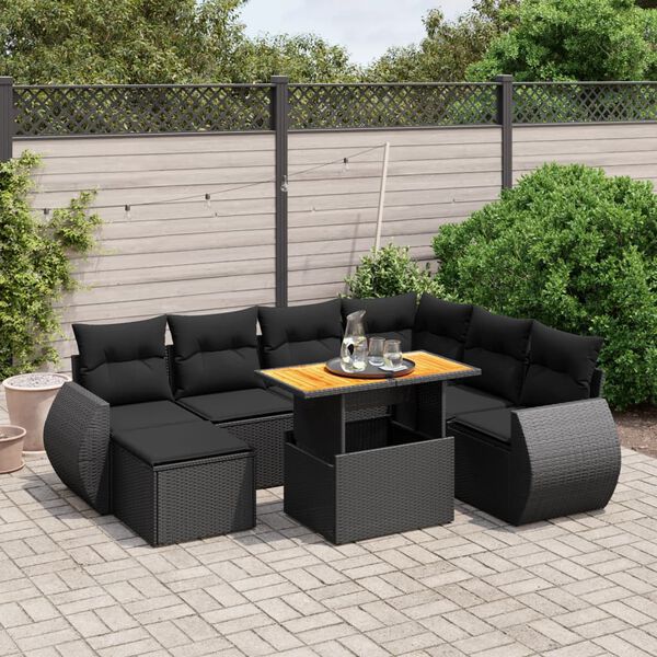 vidaXL Salon de jardin 8 pcs avec coussins noir r&eacute;sine tress&eacute;e