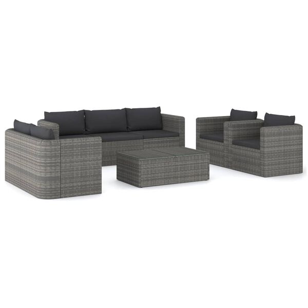 vidaXL Salon de jardin 8 pcs avec coussins r&eacute;sine tress&eacute;e gris