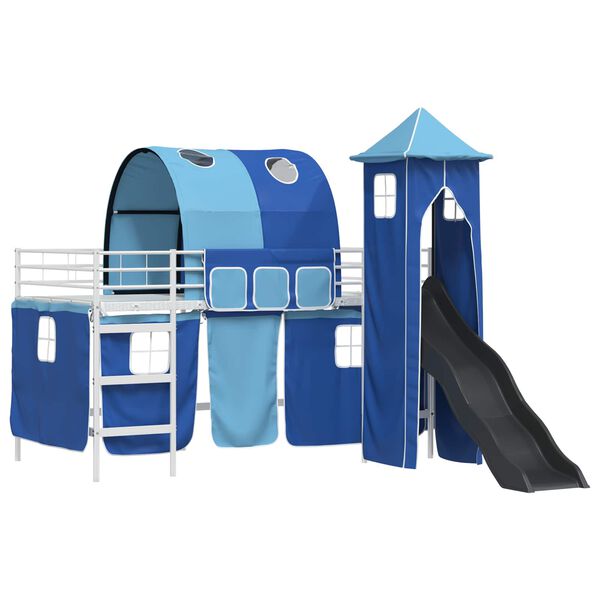 vidaXL Lit mezzanine pour enfants Blanc et Bleu 100 x 200 cm M&eacute;tал