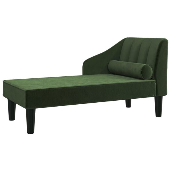 vidaXL Chaise longue avec traversin vert fonc&eacute; velours