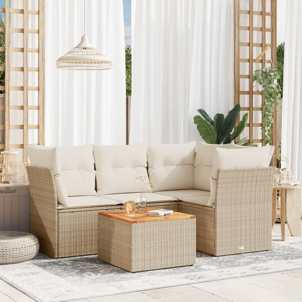vidaXL Salon de jardin avec coussins 5 pcs beige r&eacute;sine tress&eacute;e