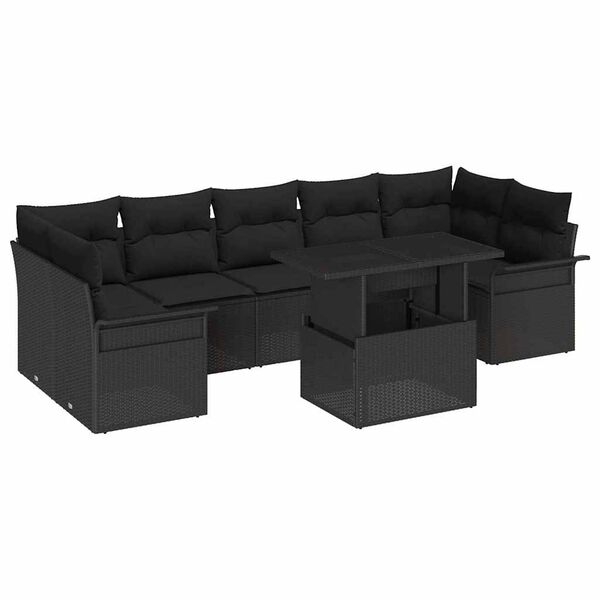 vidaXL Ensemble de canapé de jardin avec coussin 8 pcs Noir polyrotin