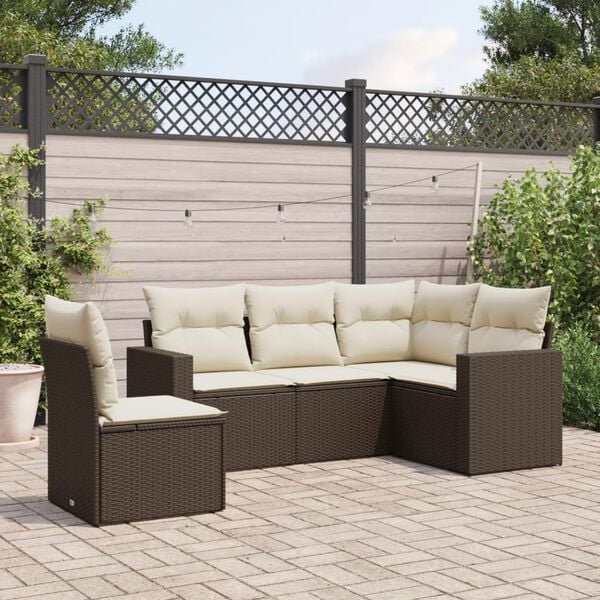 vidaXL Salon de jardin avec coussins 5 pcs marron r&eacute;sine tress&eacute;e