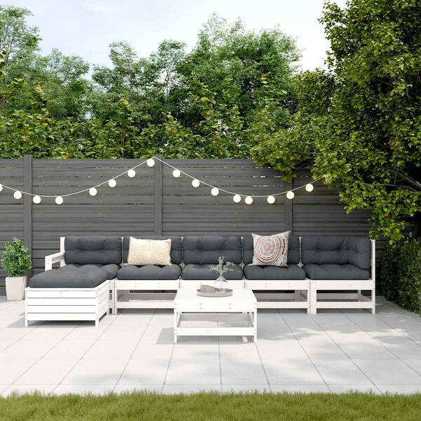 vidaXL Salon de jardin 7 pcs Blanc Bois de pin massif