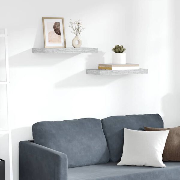 vidaXL &Eacute;tag&egrave;res murales flottantes 2 pcs gris b&eacute;ton 50x23x3,8 cm MDF