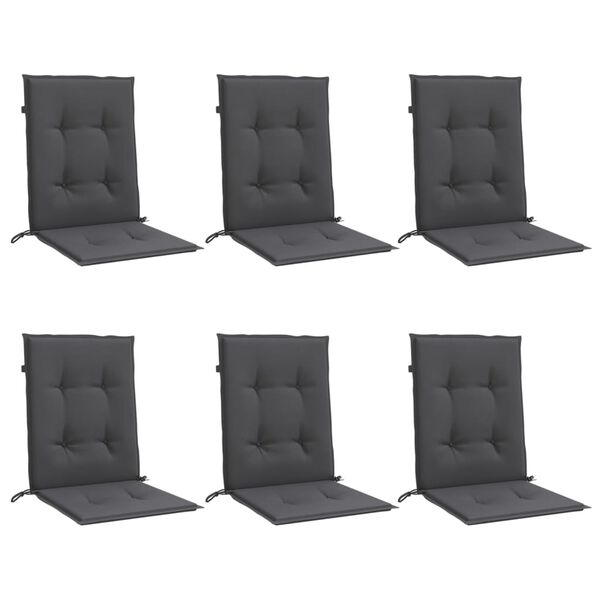 vidaXL Coussins de chaise &agrave; dossier bas lot de 6 anthracite m&eacute;lang&eacute;