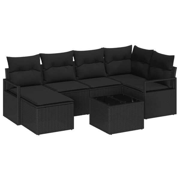 vidaXL Ensemble de Canap&eacute;s avec coussin 7 pcs Noir polyrotin