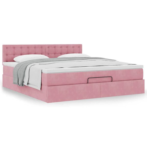 VidaXL Cadre de lit ottoman avec matelas rose 180x200 cm velours