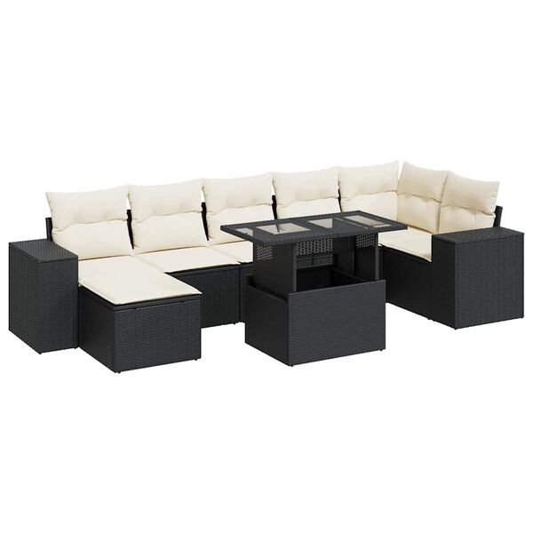 vidaXL Salon de jardin 8 pcs avec coussins noir résine tressée