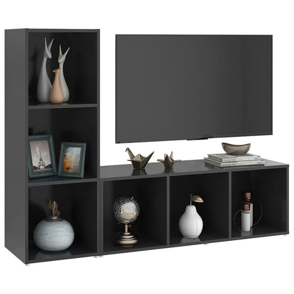 vidaXL Meubles TV 2 pcs Gris 107x35x37 cm Bois d'ingénierie