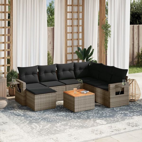vidaXL Salon de jardin 8 pcs avec coussins gris r&eacute;sine tress&eacute;e