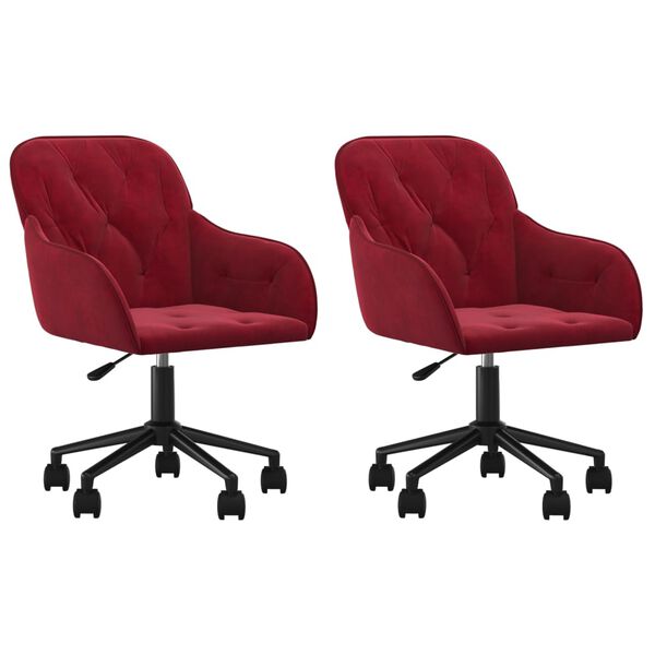 vidaXL Chaises pivotantes à manger lot de 2 Rouge bordeaux Velours