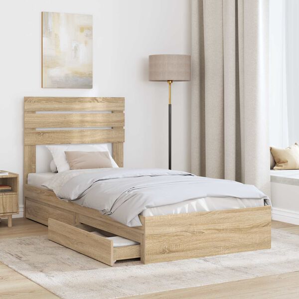 vidaXL Lit de Rangement Ch&ecirc;ne Sonoma 90 x 190 cm Bois d'ing&eacute;nierie