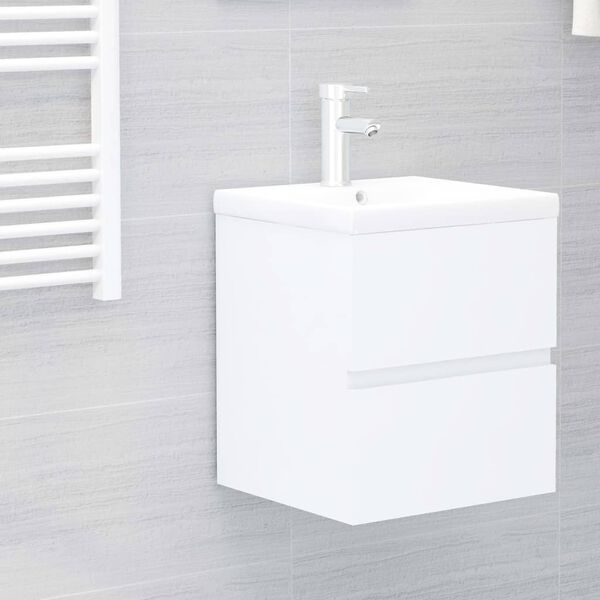 vidaXL Armoire d'évier avec lavabo intégré Blanc Aggloméré