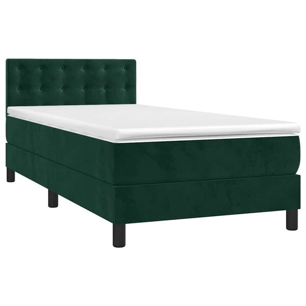 vidaXL Sommier &agrave; lattes de lit avec matelas et LED Vert fonc&eacute; 90x190cm