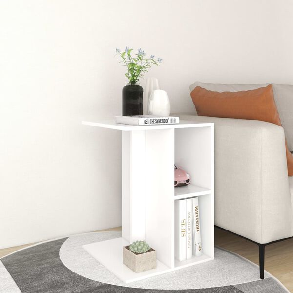 vidaXL Table d'appoint Blanc 60x40x45 cm Agglom&eacute;r&eacute;