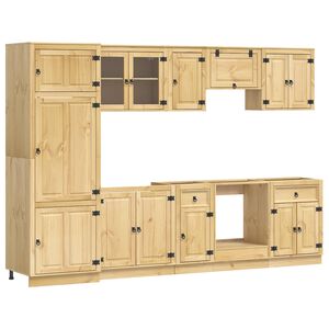 vidaXL Armoire avec tiroir avec &eacute;tag&egrave;re SKI 9 pcs Brun Miel Pin massif