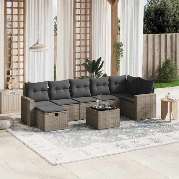 vidaXL Salon de jardin 8 pcs avec coussins gris r&eacute;sine tress&eacute;e