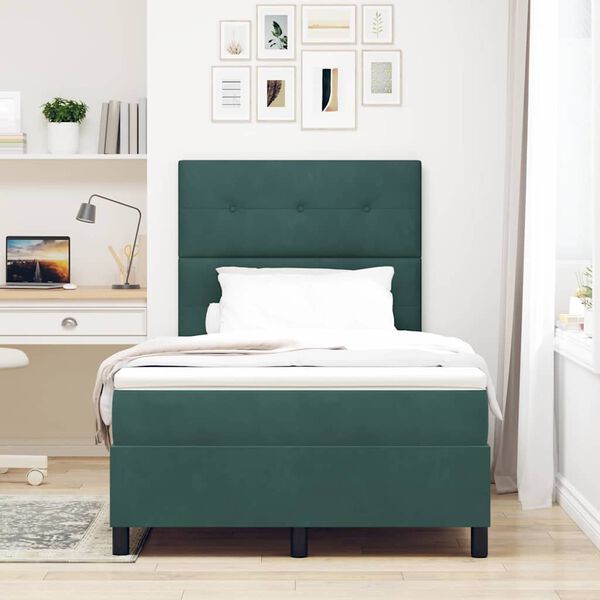 vidaXL Lit &agrave; ressorts avec matelas Vert fonc&eacute; 120 x 200 cm tissu