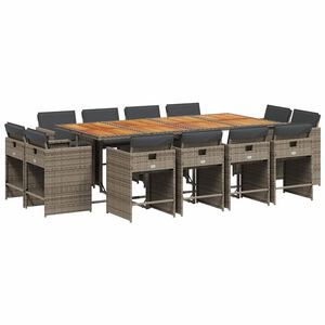 vidaXL Ensemble &agrave; manger de jardin coussins 13 pcs gris r&eacute;sine tress&eacute;e