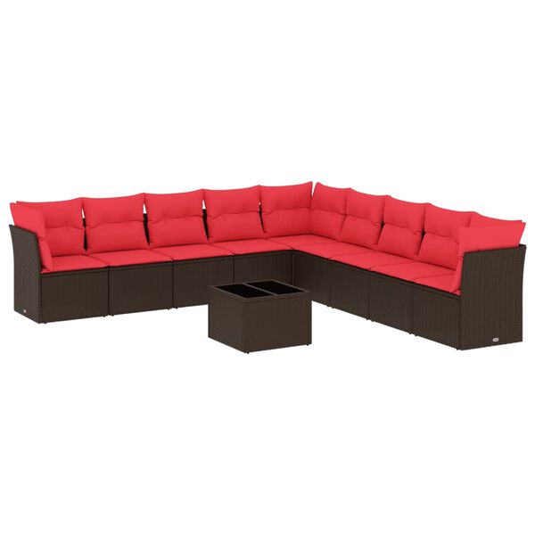vidaXL Salon de jardin 10 pcs avec coussins marron r&eacute;sine tress&eacute;e