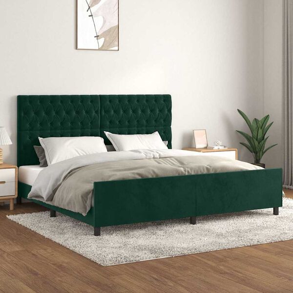 vidaXL Cadre de lit sans matelas vert fonc&eacute; 200x200 cm velours
