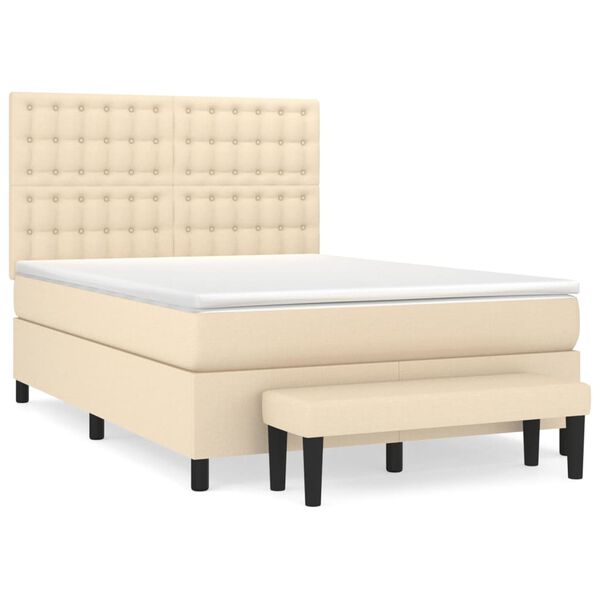 vidaXL Sommier &agrave; lattes de lit avec matelas Cr&egrave;me 140x190 cm Tissu