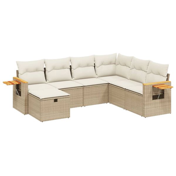 vidaXL Salon de jardin avec coussins 7 pcs beige r&eacute;sine tress&eacute;e