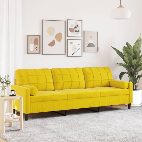 vidaXL Canapé 3 places avec oreillers décoratifs jaune 210 cm velours